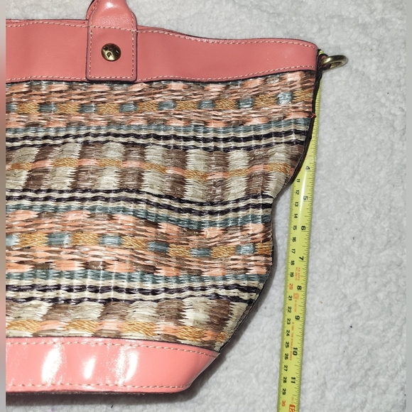 Patricia Nash Woven Purse Bag Coral Peach Tan Blue Gold Hardware - Picture 8 of 16